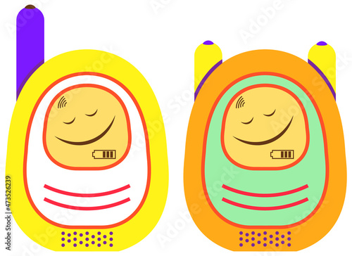 Baby monitor, smart parent device isolated on white background. Smart assistant for modern mothers, designed to monitor baby from neighboring rooms. Electronic device for listening to child