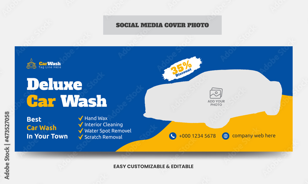 Car wash social media cover photo design template. Car washing service social media web banner Car wash social media cover photo design template. Car washing service social media web banner