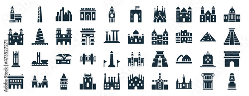 Canvas Print set of 40 filled monuments web icons in glyph style such as obelisk of bue aires