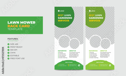 Lawnmower Promotion Rack Card or Dl Flyer Design Template. Mowing Service Rack Card Template