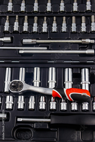 Close-up of universal tool kit for car repair