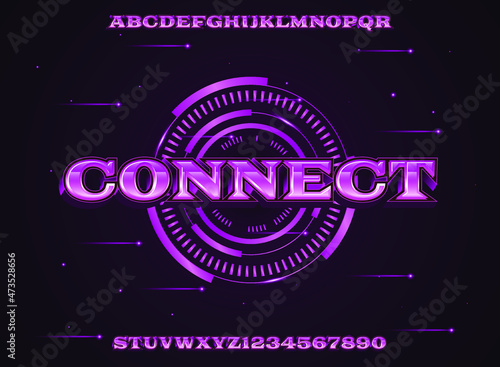 modern futuristic violet connect text effect with circle hologram frame