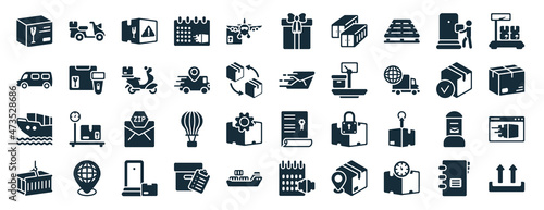 Fotografia set of 40 filled delivery and logistic web icons in glyph style such as motorbik