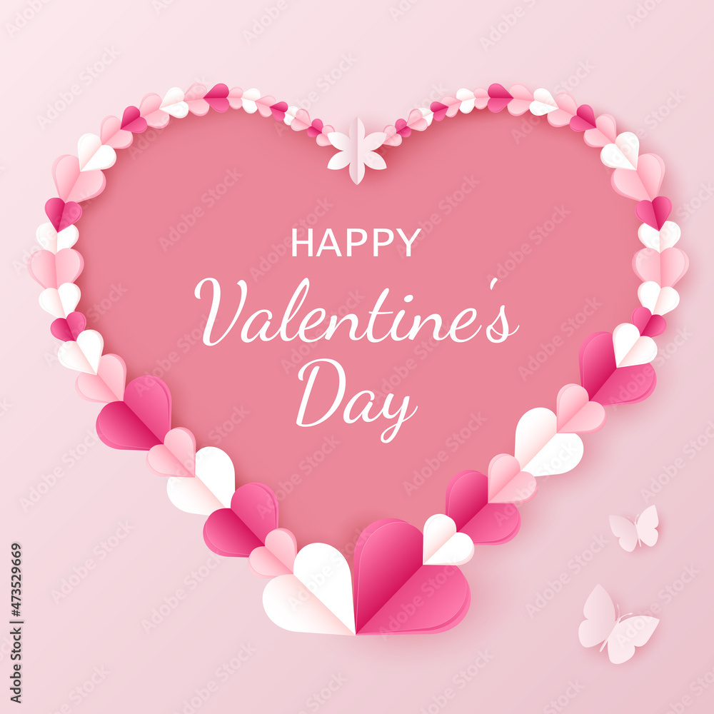 Valentines of paper craft design,pink and white hearts on a pink background. Vector illustration Valentines of paper craft design,pink and white hearts on a pink background. Vector illustration