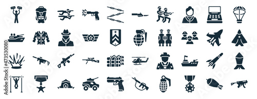 Fotografiet set of 40 filled army and war web icons in glyph style such as backpack, militar