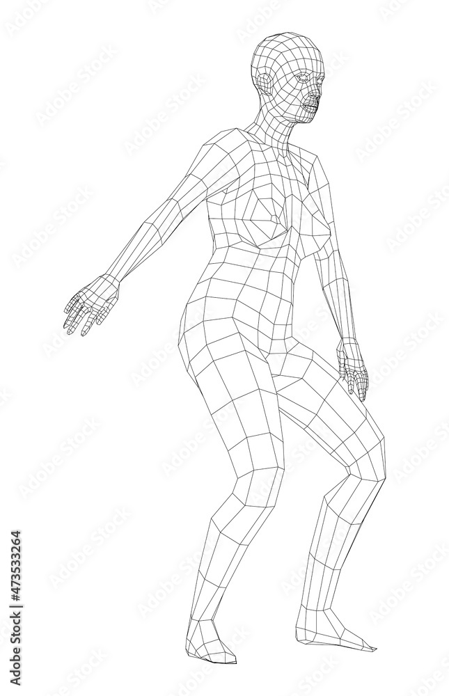 Wireframe ballerina in dance pose