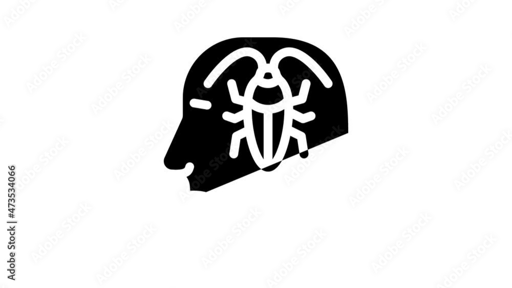 cockroaches in head, neurosis problem animated glyph icon cockroaches in head, neurosis problem sign. isolated on white background cockroaches in head, neurosis problem animated glyph icon cockroaches in head, neurosis problem sign. isolated on white background