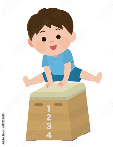 とび箱を跳ぶ男の子　イラスト