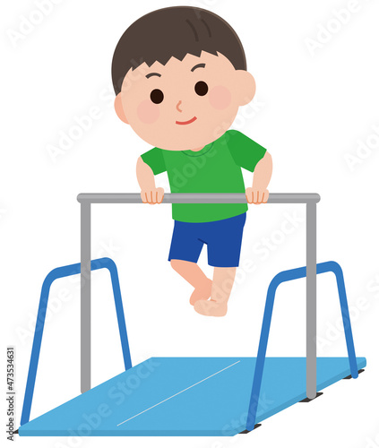 鉄棒で前回りする男の子　イラスト