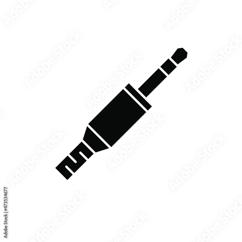 Audio jack 3.5 mm. Black mini jack plug icon. Vector illustration. Isolated audio plug sign.
