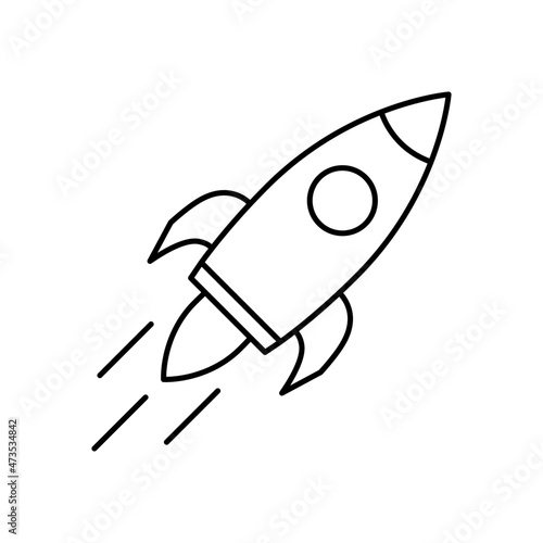Rocket icon. Rocket ship in linear style. Vector illustration. Startup concept black icon isolated