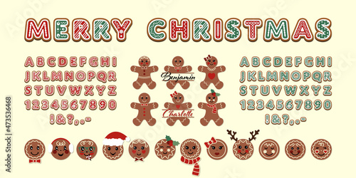 Gingerbread Christmas bundle Gingerbread Alphabet Cookies Font Gingerbread Faces Gingerman Winter Holidays Split monogram