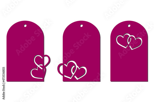Set of gift tags for a wedding, for Valentine's Day with cut out hearts