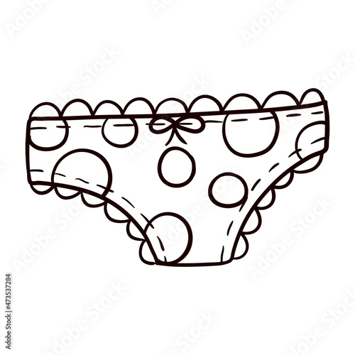 Vector doodle illustration of women underwear, cute underpants with lace.
