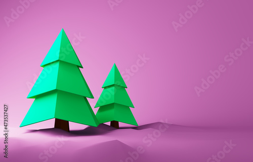 3d cartoon christmas trees....