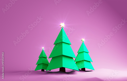 3d cartoon christmas trees....
