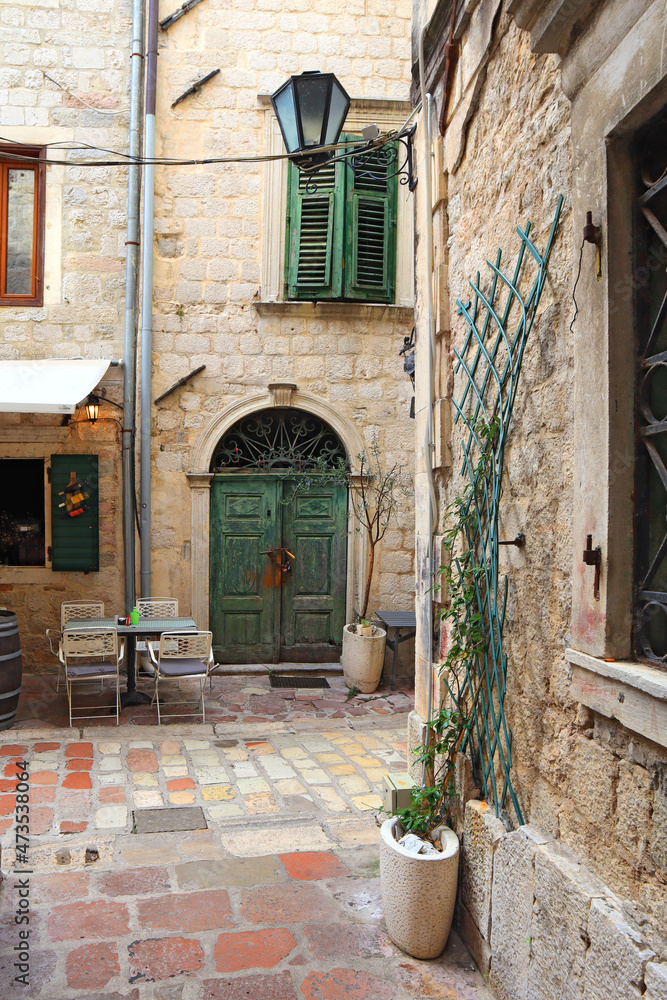 Historic houses in Old Town in Kotor, Montenegro