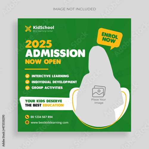 School admission social media post banner design. back to school social media post banner design set. Back to school admission promotion banner. 
school admission template for social media ad