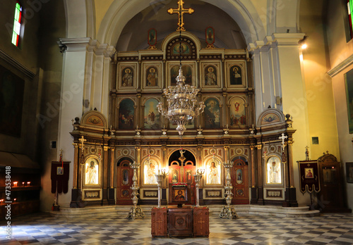 Interior of Church of St. Nicholas in Old Town in Kotor, Montenegro