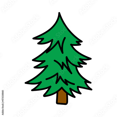 Hand drawn doodle style vector Christmas tree, isolated on white background.