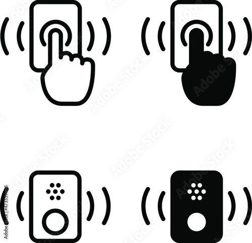 Doorbell icon with hand, vector