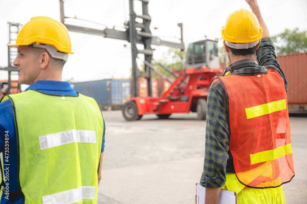 foreman worker or engineer are working about logistic industrial transport shipping container foreman worker or engineer are working about logistic industrial transport shipping container