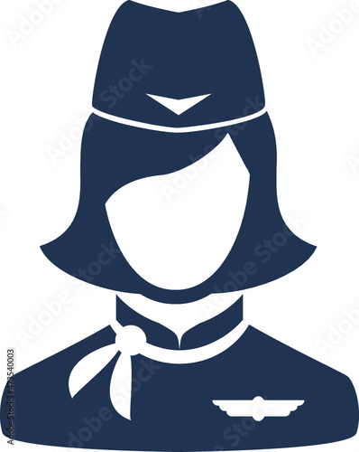 Stewardess Avatar Monochrome flat cute cartoon Icon
