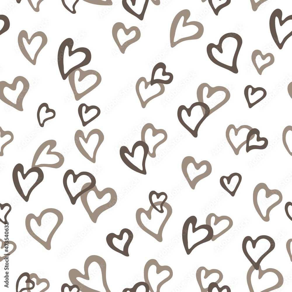 Seamless pattern with the image of doodle hearts in beige colors. Design for paper, textiles and decor. Vector illustration. Seamless pattern with the image of doodle hearts in beige colors. Design for paper, textiles and decor. Vector illustration.
