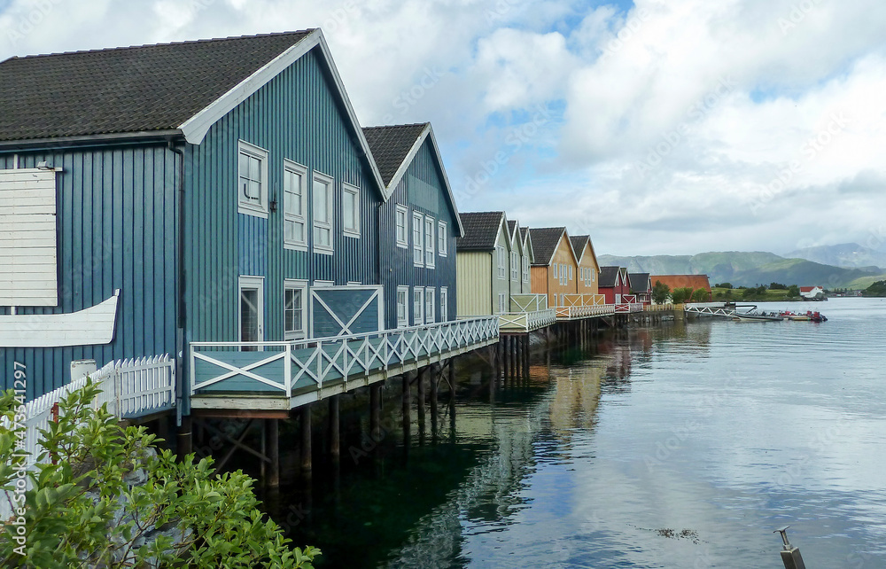 Typical Norwegian wooden houses by the harbor