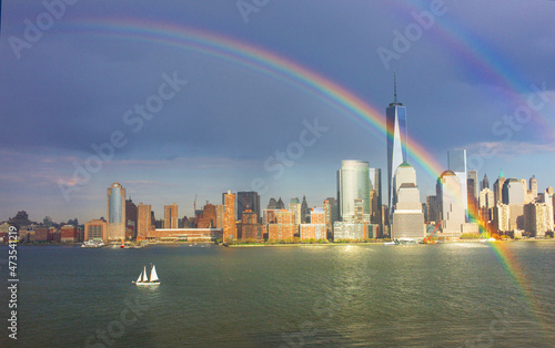Manhattan Panorama with Double Rainbow