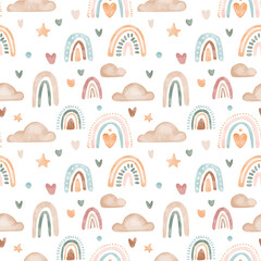 Handdoek met foto Regenboog patronen Vector watercolor childish seamless pattern with rainbows  © AnnKis