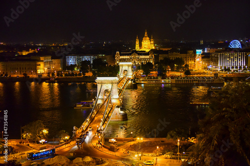 Chain Bridge full night view, Budapest