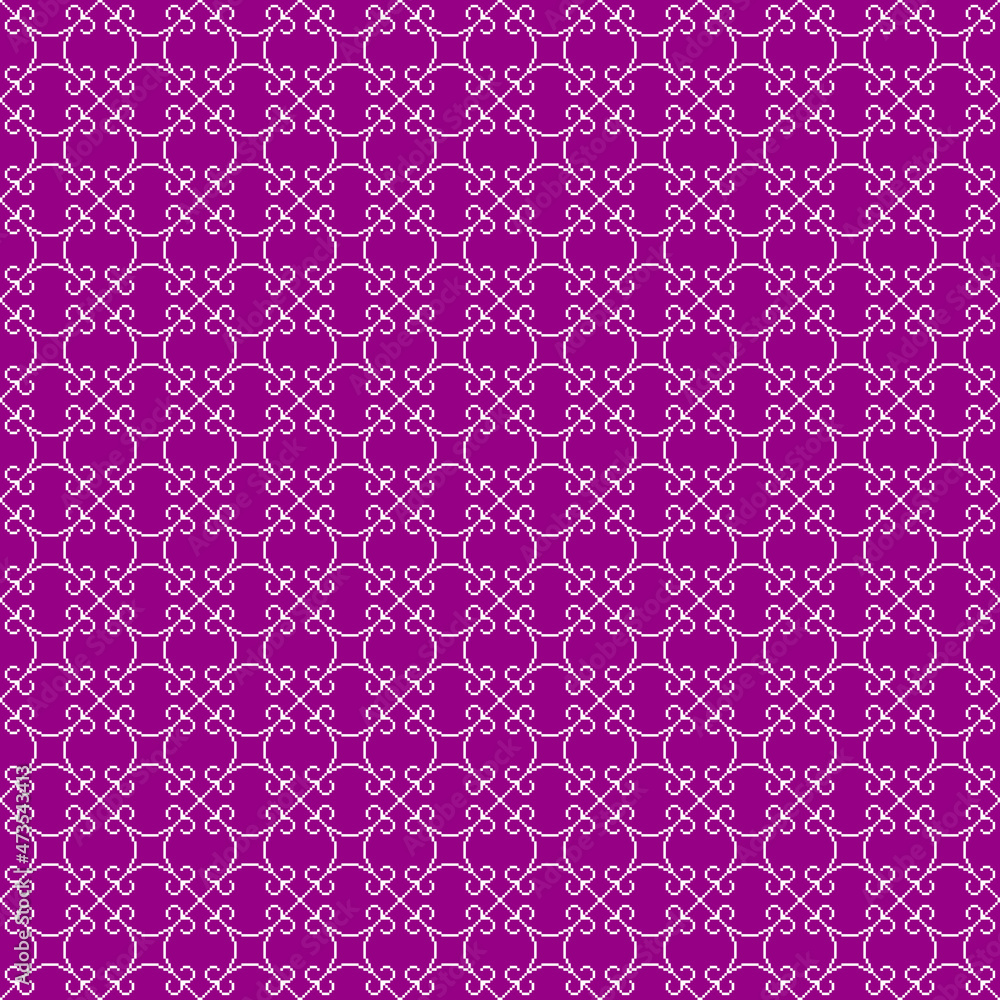 simple vector pixel art seamless pattern of minimalistic abstract linear white swirls in retro style grid tile on velvet violet background simple vector pixel art seamless pattern of minimalistic abstract linear white swirls in retro style grid tile on velvet violet background