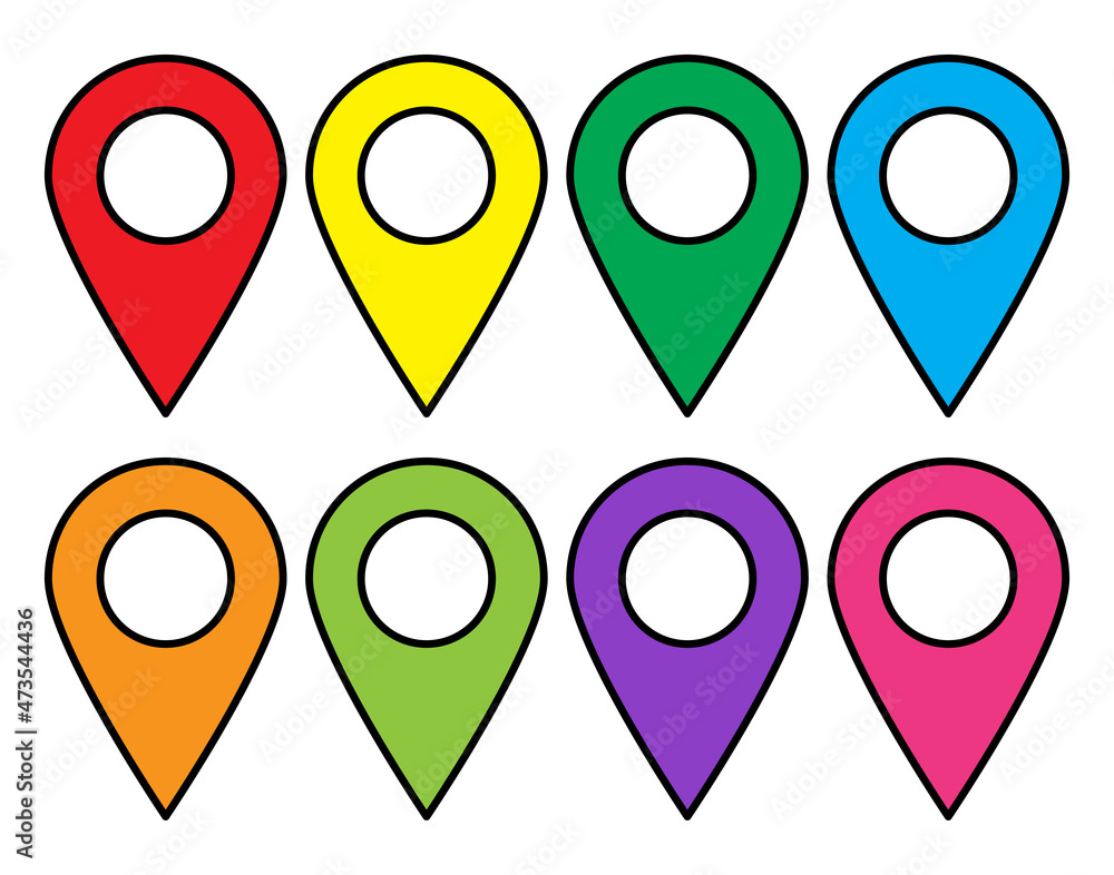 Set of map pin icons. Modern map markers. location pin sign. Vector icon isolated on white background Set of map pin icons. Modern map markers. location pin sign. Vector icon isolated on white background