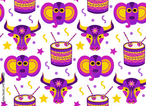 Barranquilla Carnival seamless pattern. Colombian carnaval party endless texture, background, wallpaper. Vector illustration photo