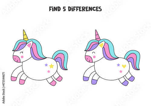 Find three differences between two cute unicorns.