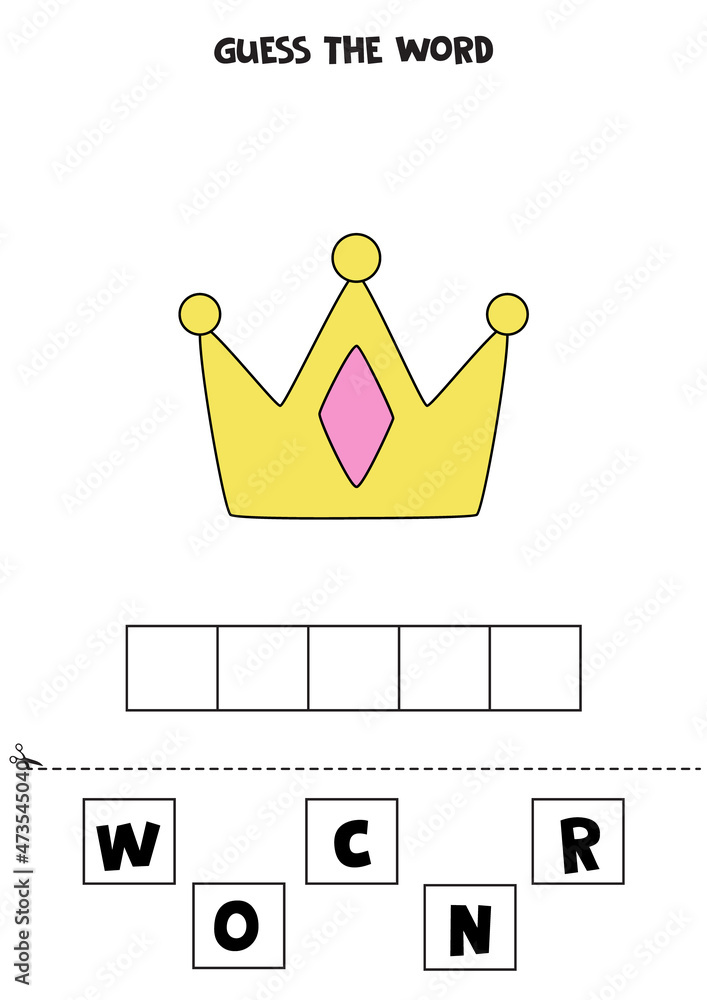 Spelling game for kids. Cartoon princess crown. Spelling game for kids. Cartoon princess crown.