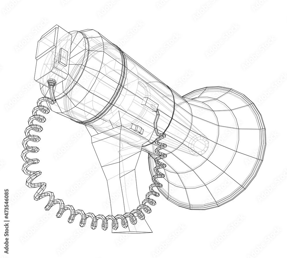 Megaphone concept outline. 3d illustration