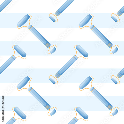 Vector cartoon seamless pattern with gua sha rollers facial massagers.