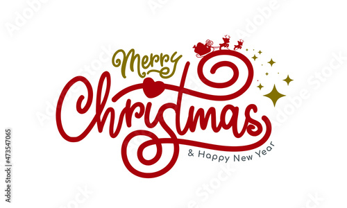 Merry christmas and Happy New Year. Lettering design card template