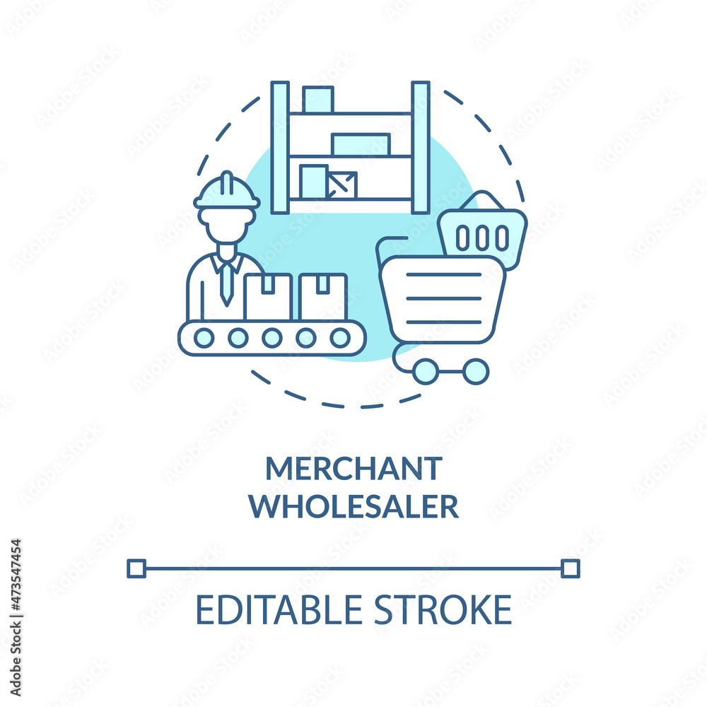 Merchant wholesaler turquoise blue concept icon. Trade and logistics. Distribution company business service abstract idea thin line illustration. Vector isolated outline color drawing. Editable stroke
