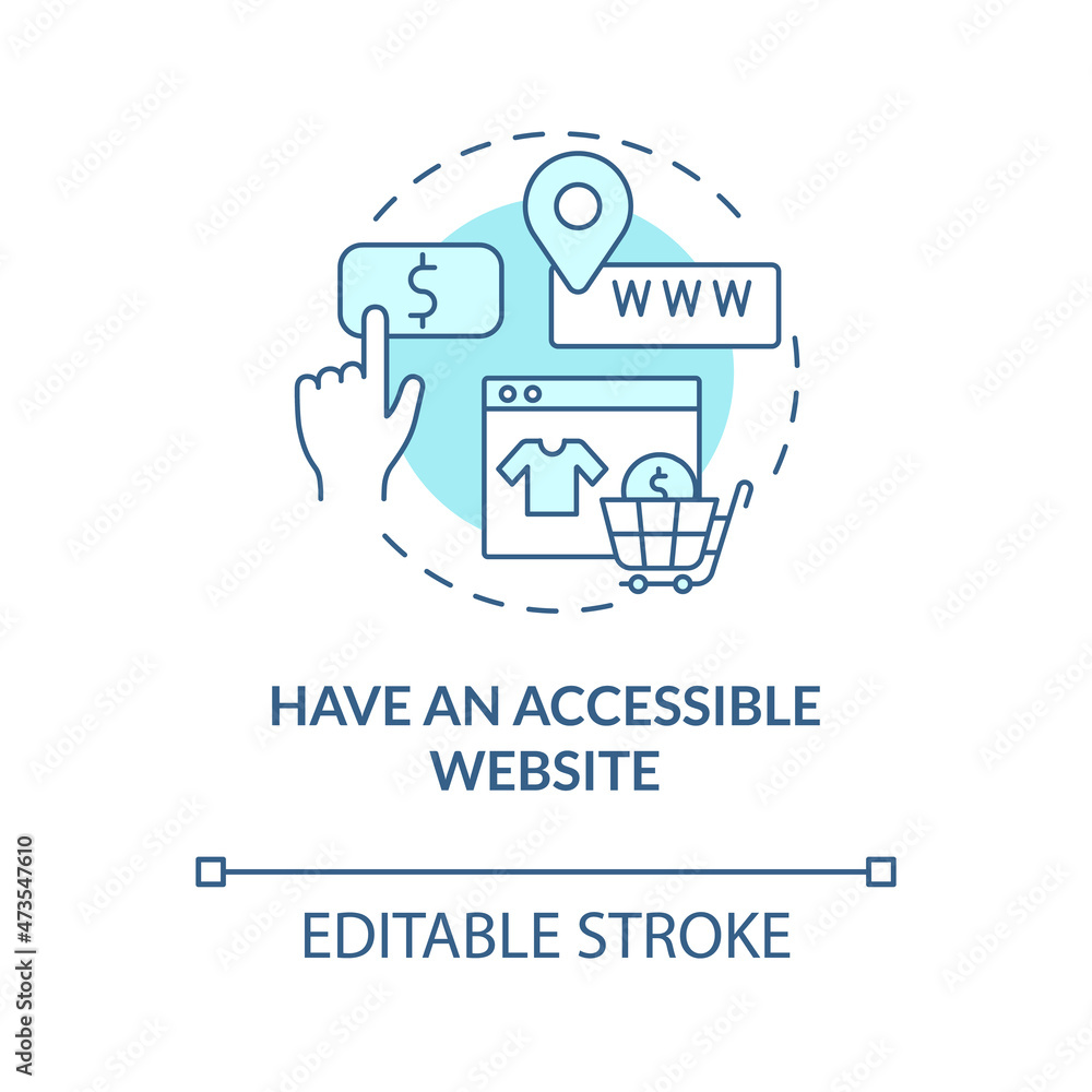 Have accessible website turquoise blue concept icon. Online distribution. Internet sources for customers abstract idea thin line illustration. Vector isolated outline color drawing. Editable stroke Have accessible website turquoise blue concept icon. Online distribution. Internet sources for customers abstract idea thin line illustration. Vector isolated outline color drawing. Editable stroke