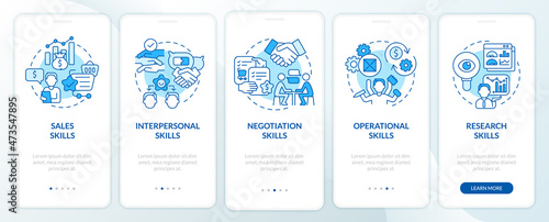 Distributor success skill onboarding mobile app page screen. Start business walkthrough 5 steps graphic instructions with concepts. UI, UX, GUI vector template with linear color illustrations