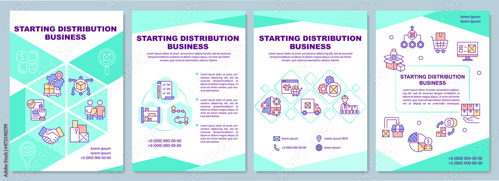 Starting distribution business brochure template. Wholesale company. Flyer, booklet, leaflet print, cover design with linear icons. Vector layouts for presentation, annual reports, advertisement pages