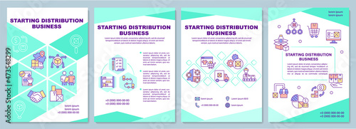 Starting distribution business brochure template. Wholesale company. Flyer, booklet, leaflet print, cover design with linear icons. Vector layouts for presentation, annual reports, advertisement pages