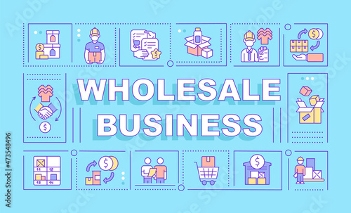 Wholesale business word concepts banner. Distribution company. Infographics with linear icons on blue background. Isolated creative typography. Vector outline color illustration with text