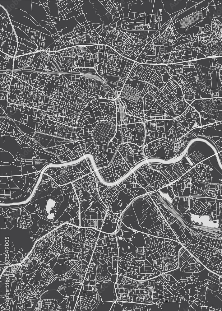 City map Krakow, monochrome detailed plan, vector illustration - obrazy, fototapety, plakaty 