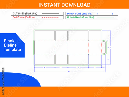 Corrugated Cardboard shipping box dieline template and 3D box design easily eaditable and resizeable Blank dieline template photo