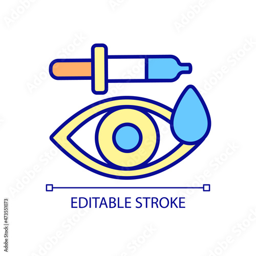 Medical drops for eyes RGB color icon. Reduce the risk of infection after surgery. Taking antibiotic eye drops. Isolated vector illustration. Simple filled line drawing. Editable stroke