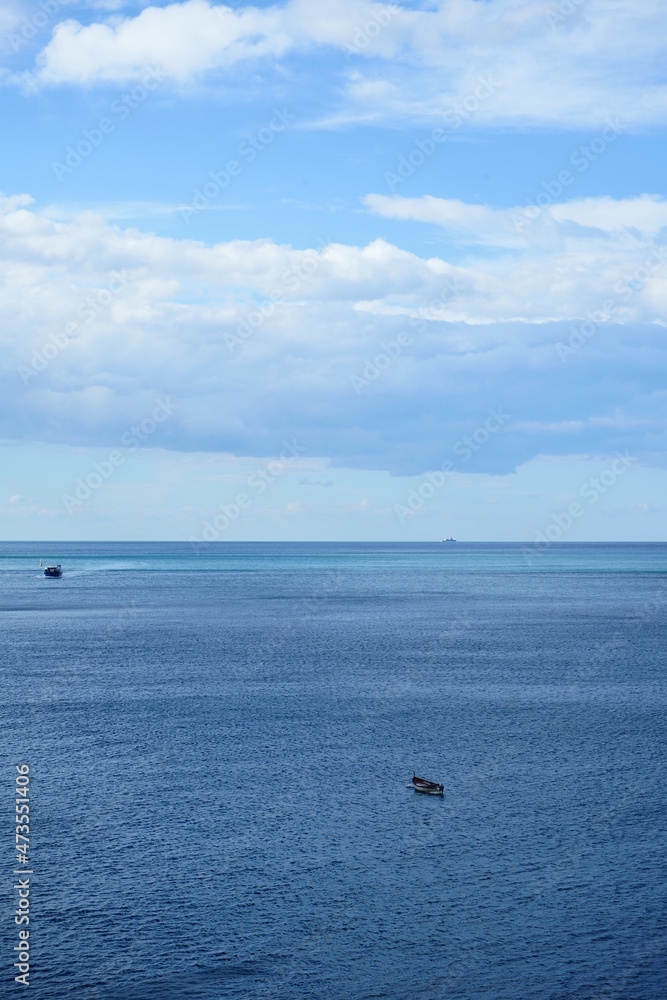 The sea in front of the town of Riomaggiore, Cinque Terre, Italy